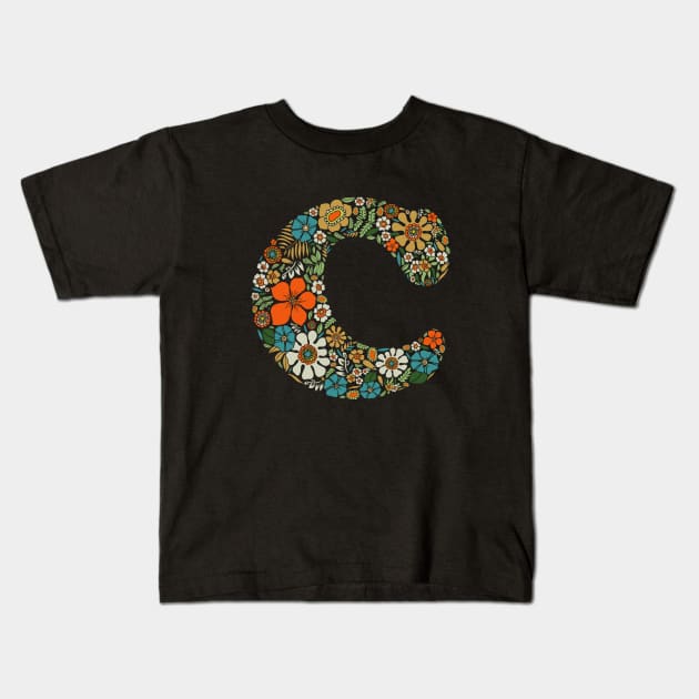 Hippie Floral Letter C Kids T-Shirt by zeljkica